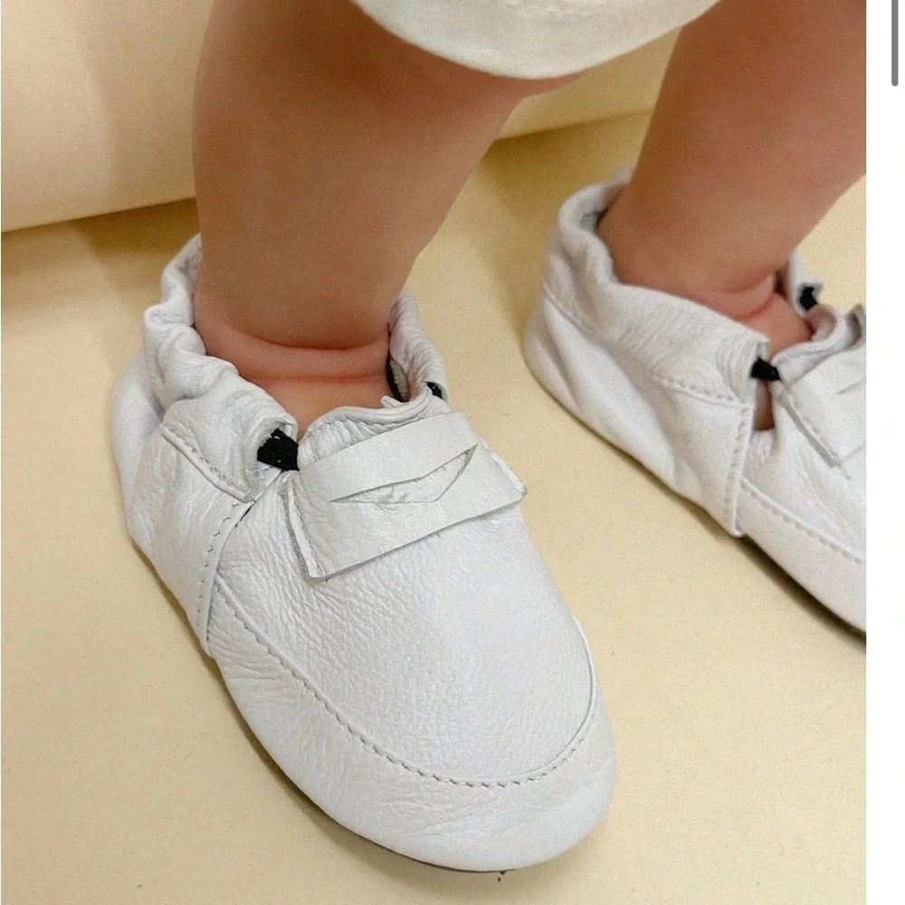 Classic White Kids Moccasins by ili + charlie. Leather!